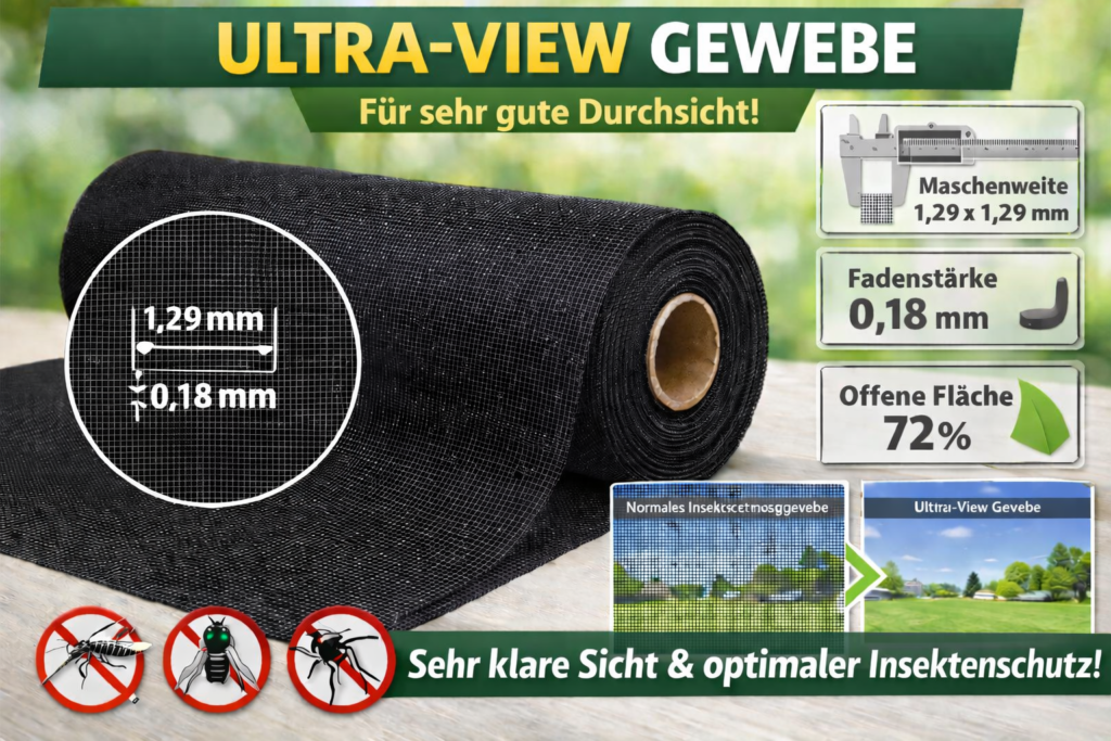 Insektenschutzgewebe Ultra-View Schwarz, Rollenware