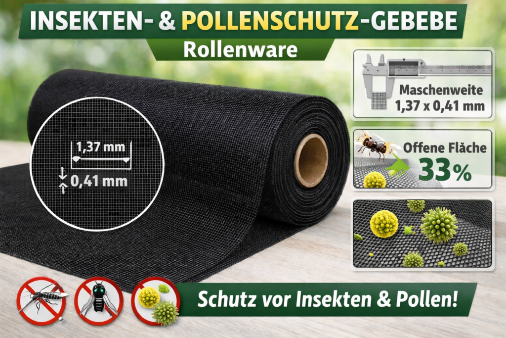 Insekten- und Pollenschutzgewebe Schwarz, Rollenware