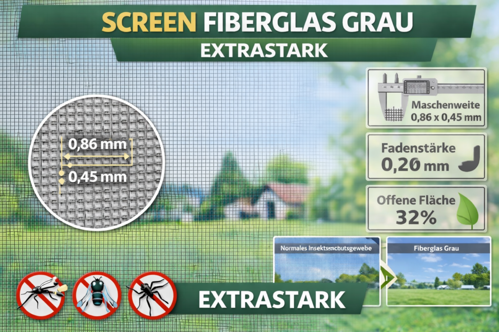 Insektenschutzgewebe Fiberglas-Screen grau, Rollenware