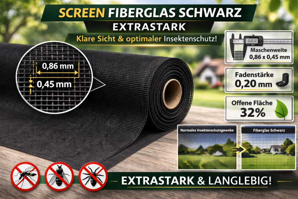 Insektenschutzgewebe Fiberglas-Screen schwarz, Rollenware