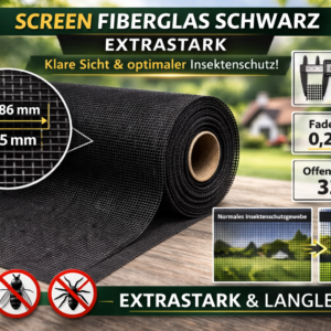 Insektenschutzgewebe Fiberglas-Screen schwarz, Rollenware