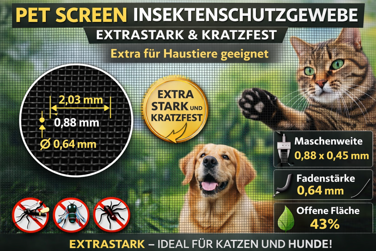 Insektenschutzgewebe Pet-Screen schwarz, Rollenware