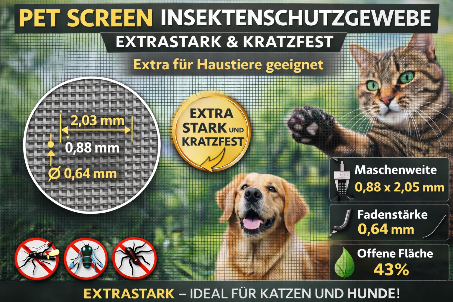 Insektenschutzgewebe Pet-Screen grau, Rollenware