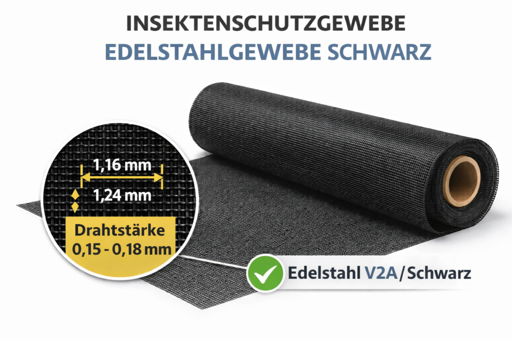 Insektenschutzgewebe OptiView Edelstahl schwarz, Rollenware