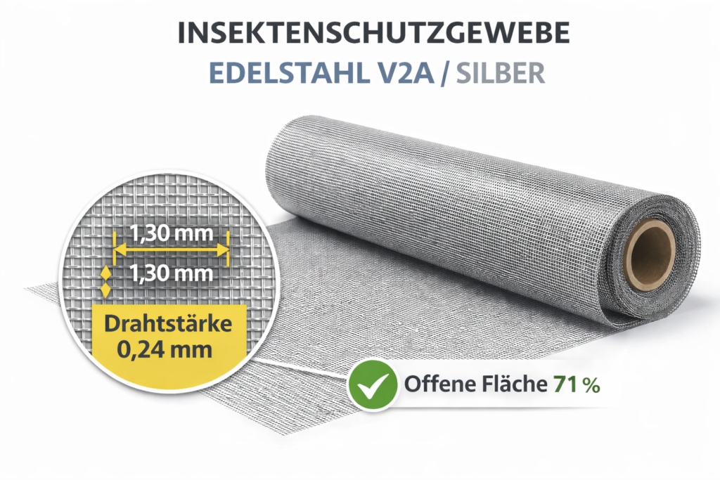 Insektenschutzgewebe Steel Edelstahl V2A silber, Rollenware