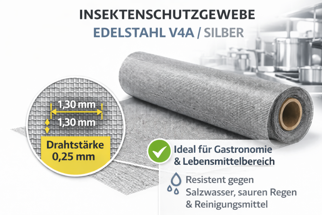 Insektenschutzgewebe Steel Edelstahl V4A silber, Rollenware