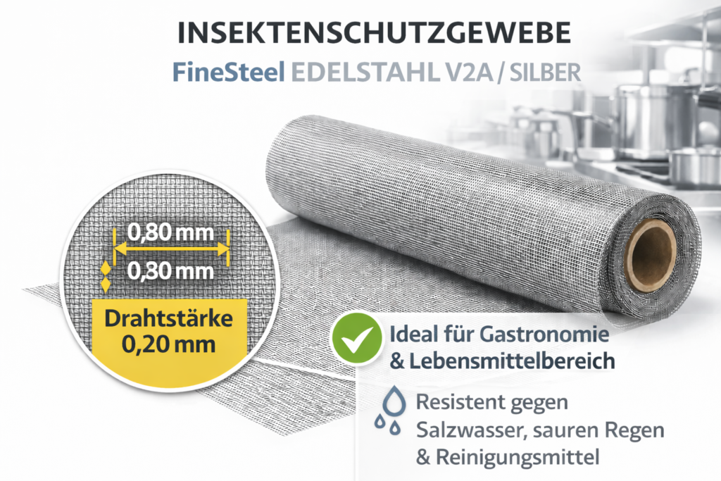 Insektenschutzgewebe Gastro FineSteel Edelstahl V2A silber, Rollenware