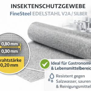 Insektenschutzgewebe Gastro FineSteel Edelstahl V2A silber, Rollenware