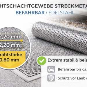 Gewebe für Lichtschachtabdeckungen Streckmetall befahrbar V2A silber, Rollenware 125cm